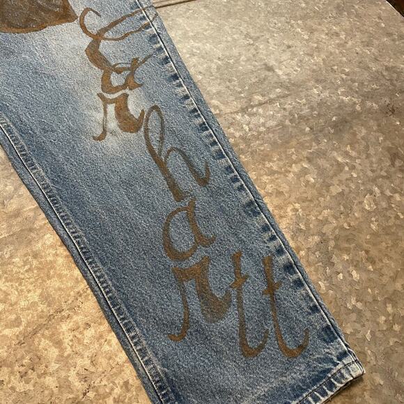 Vintage Y2K Carhartt Denim Relaxed Fit Jeans Mens 40x30 Artwork DIstressed Art - Picture 4 of 14